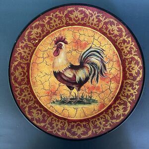 Farmhouse VTG KIRKLAND Decorative Plate 10.25" ROOSTER golden scroll border